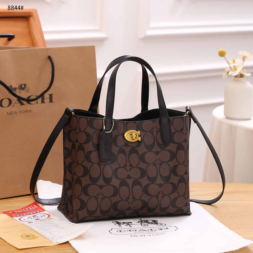 C-Inspired Willow Monogram Canvas Mini Tote Bag With Coin Pouch Including Box And Dust Bag (Coffee)