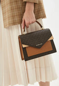 MK-Inspired Signature Monogram Flap Satchel Bag With Crossbody Strap Including Box And Dust Bag (Brown)