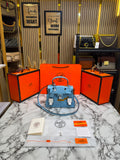 H-Inspired Kelly Doll Mini Top Handle Crossbody Bag With Box And Dust Bag Including Carry Bag (Blue)