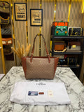 C-Inspired City Signature Canvas Tote Bag With Dust Bag (Apricot-Brown)