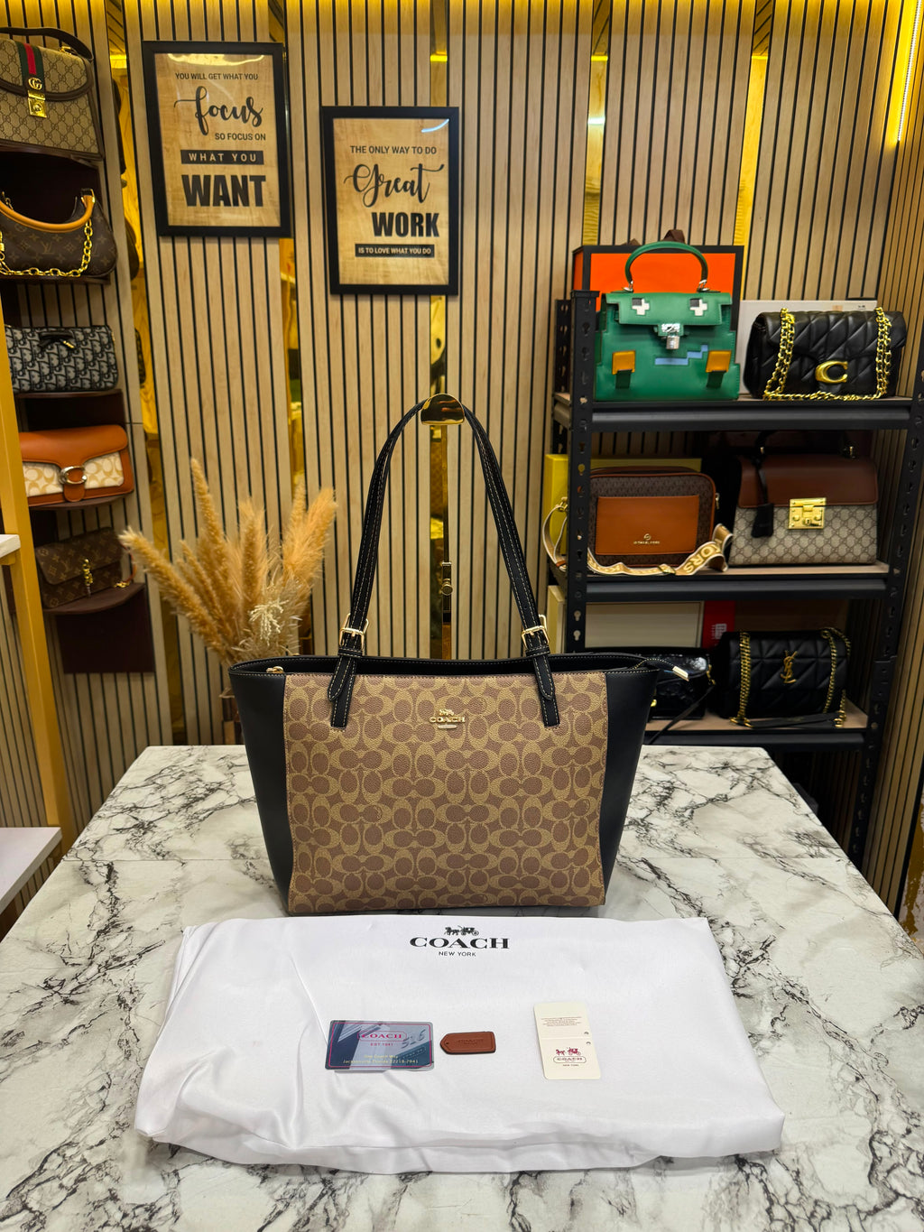 C-inspired City Signature Canvas Tote Bag With Dust Bag (Apricot-Black)
