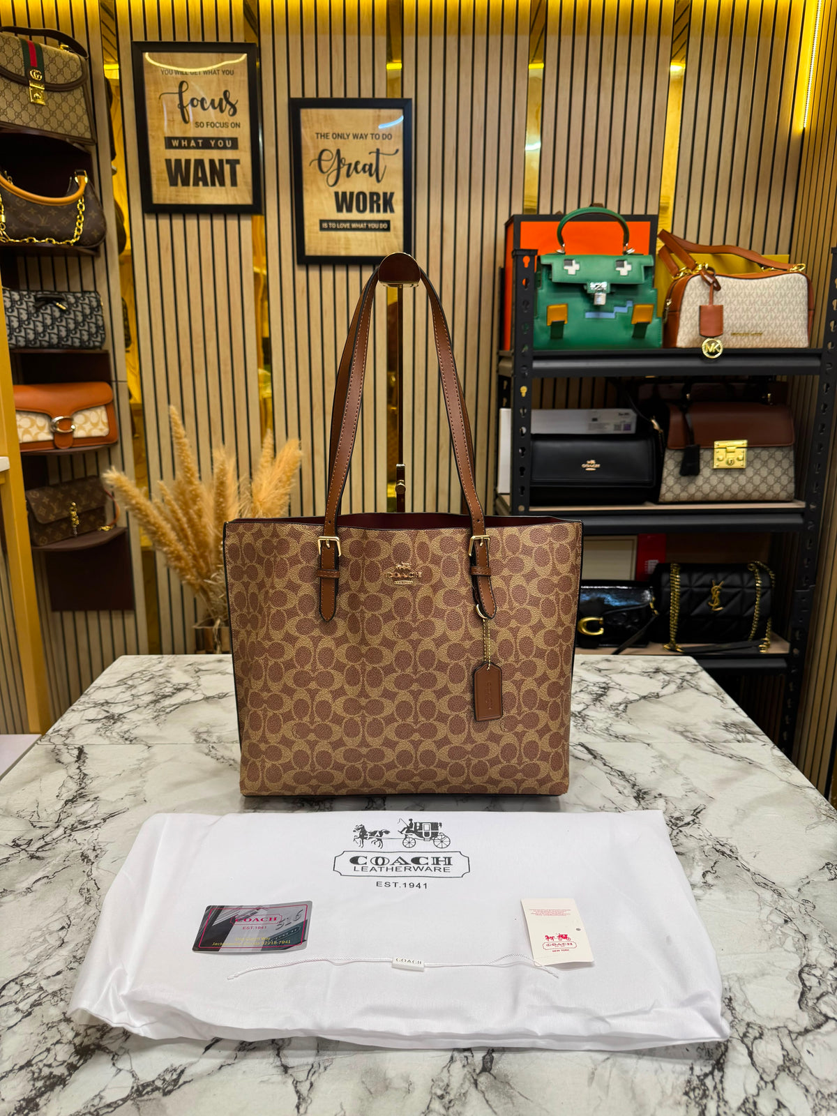 C-Inspired mollie tote bag with dust bag (Brown)
