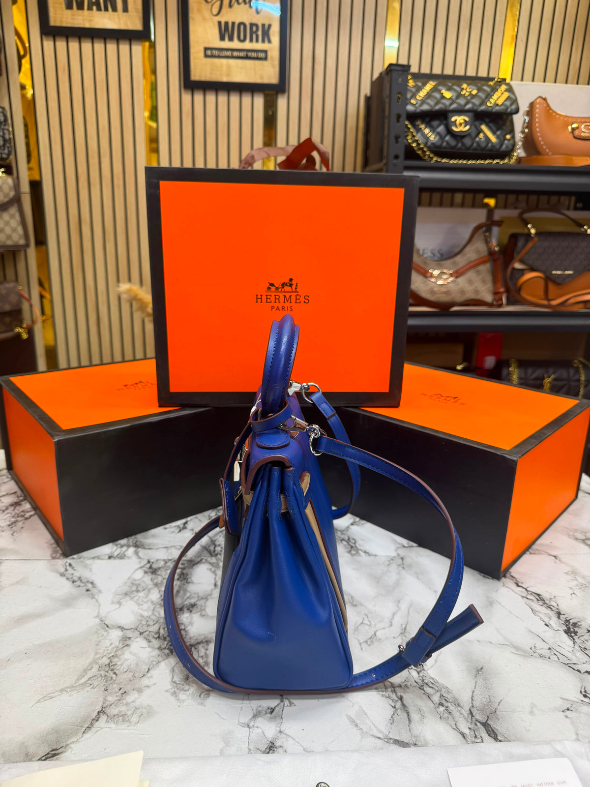 H-Inspired Kelly 25 Colormatic Retourne With Box And Dust Bag (Blue) (1075)