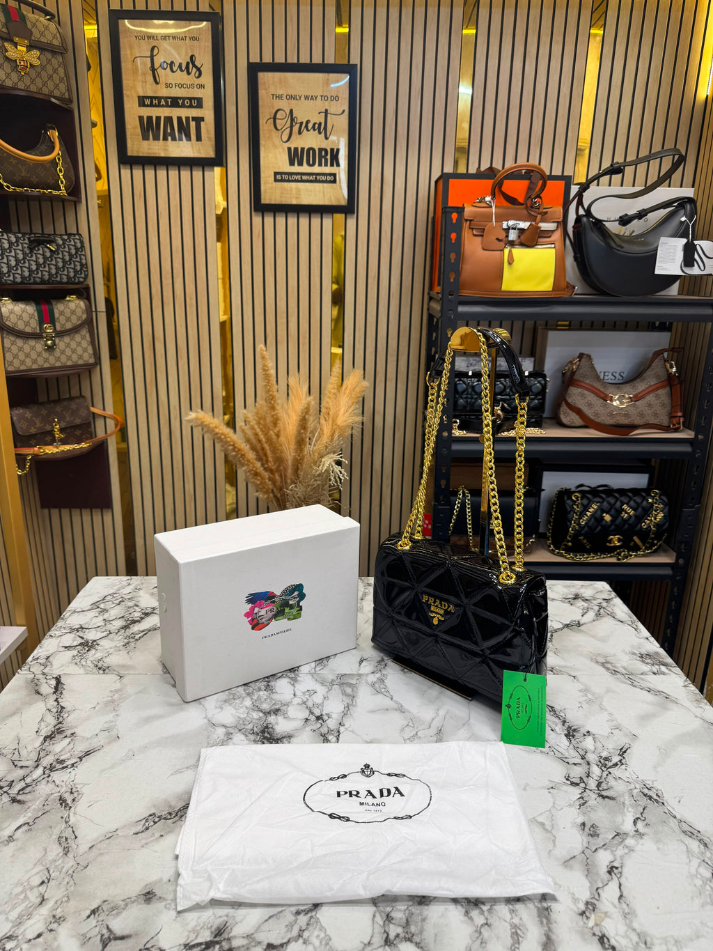 Prada-Inspired Quilted Spectrum Shoulder Bag With Box And Dust Bag (Black)