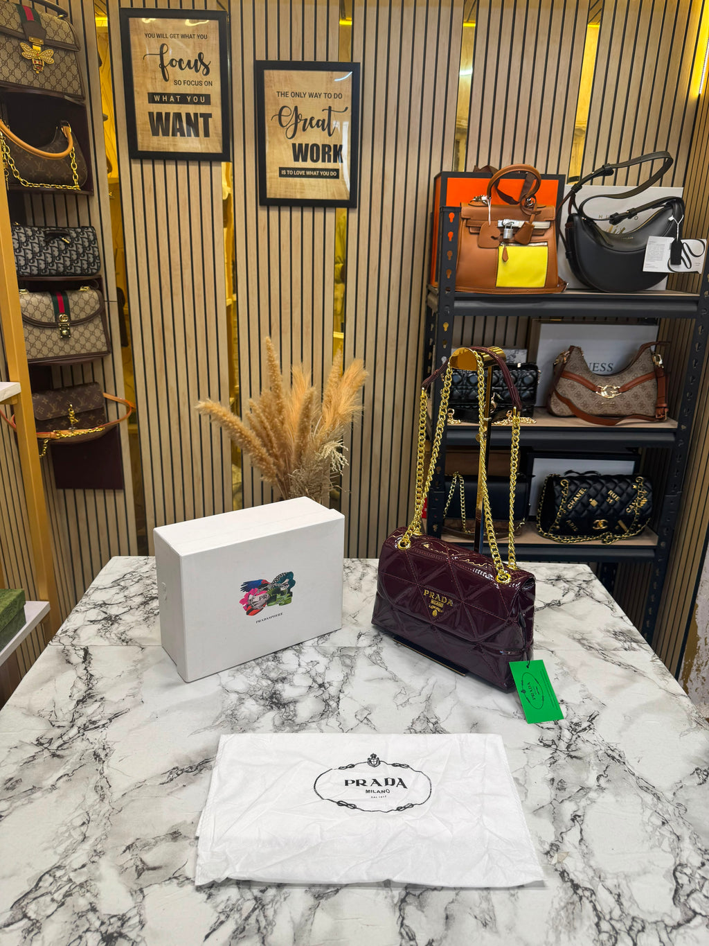 Prada-Inspired Quilted Spectrum Shoulder Bag With Box And Dust Bag (Maroon)