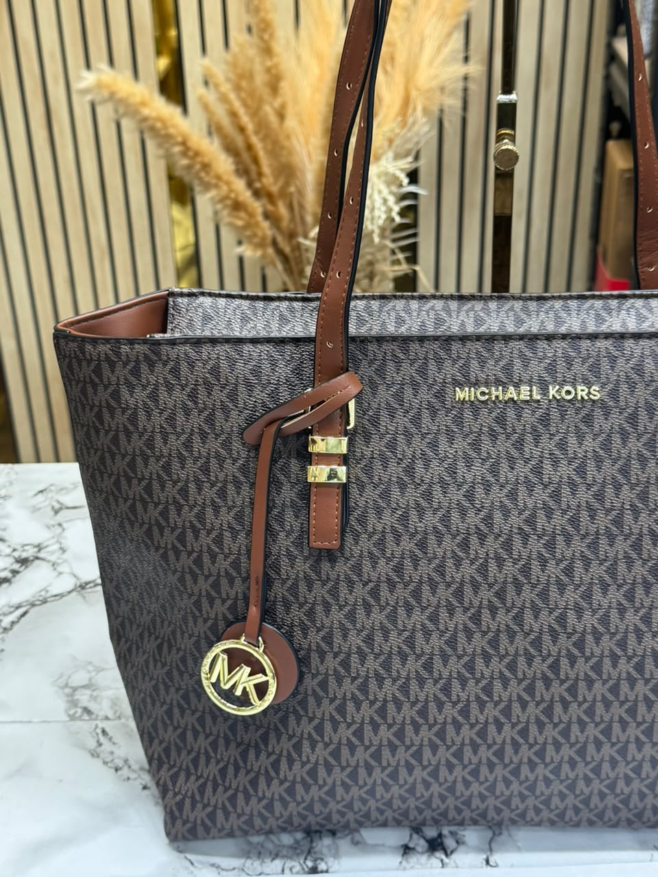 MK-Inspired Jet Set Zip Logo Large Tote Bag With Dust Bag