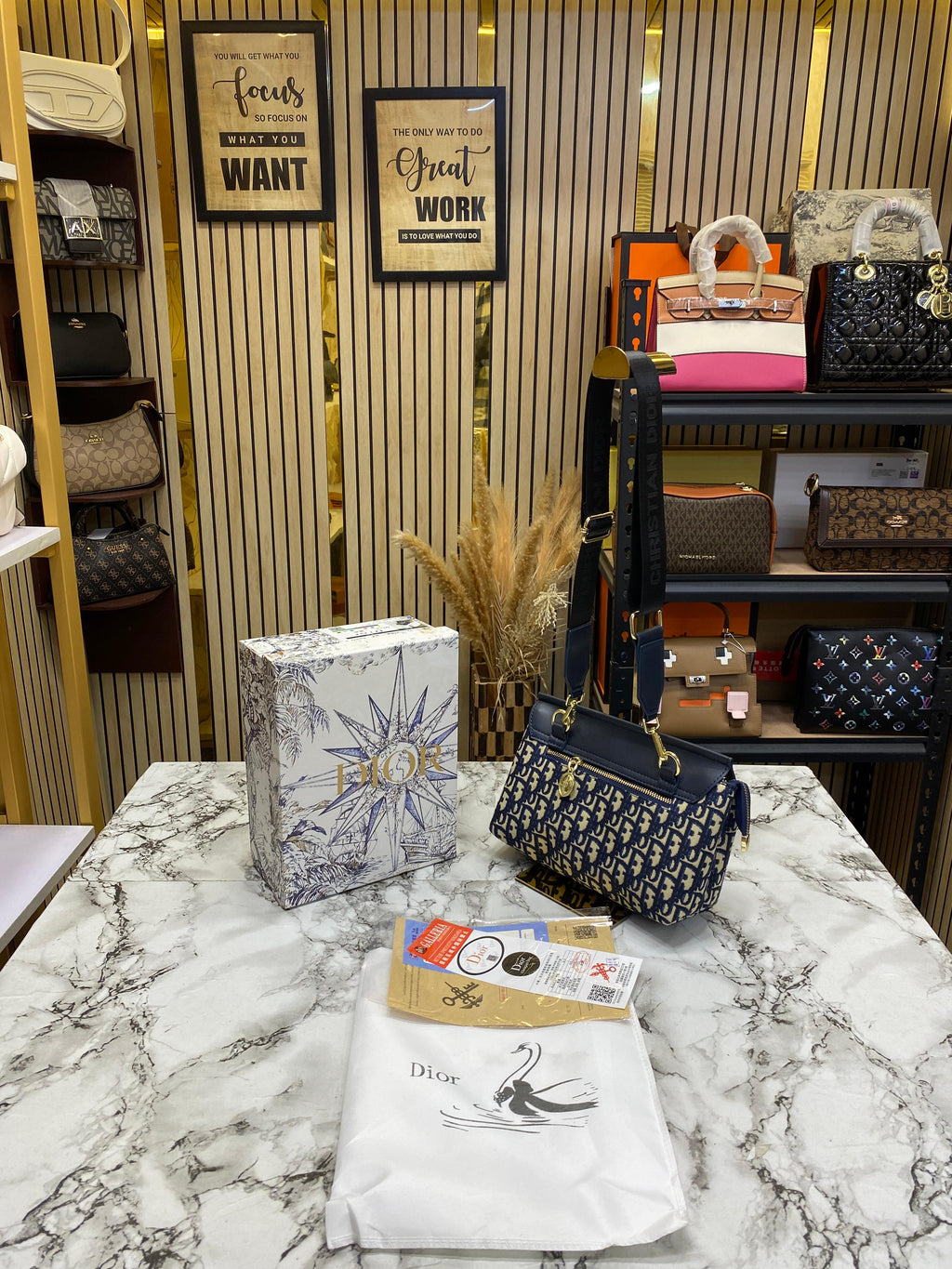 D-Inspired Noir Shoulder Bag With Box And Dust Bag (Blue)
