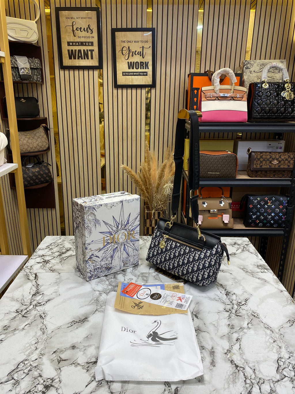 D-inspired Noir Shoulder Bag With Box And Dust Bag (Black)
