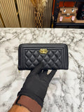 Chanel Inspired Long Zipper Wallet With Box(Black/Gold)