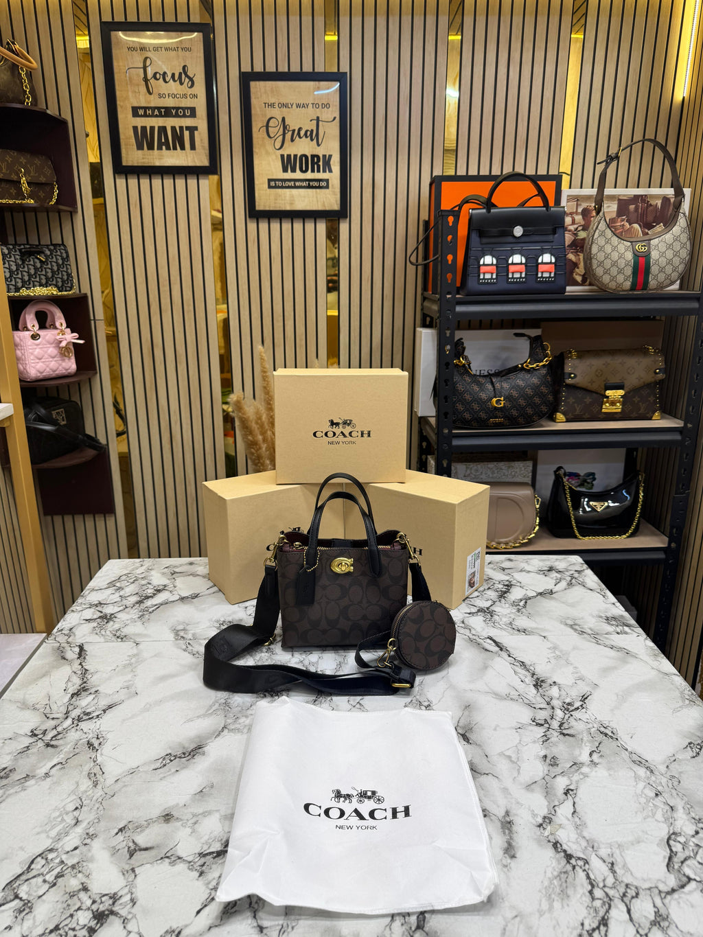 C-Inspired Willow Mini Tote Bag With Coin Pouch Including Box And Dust Bag (Black)