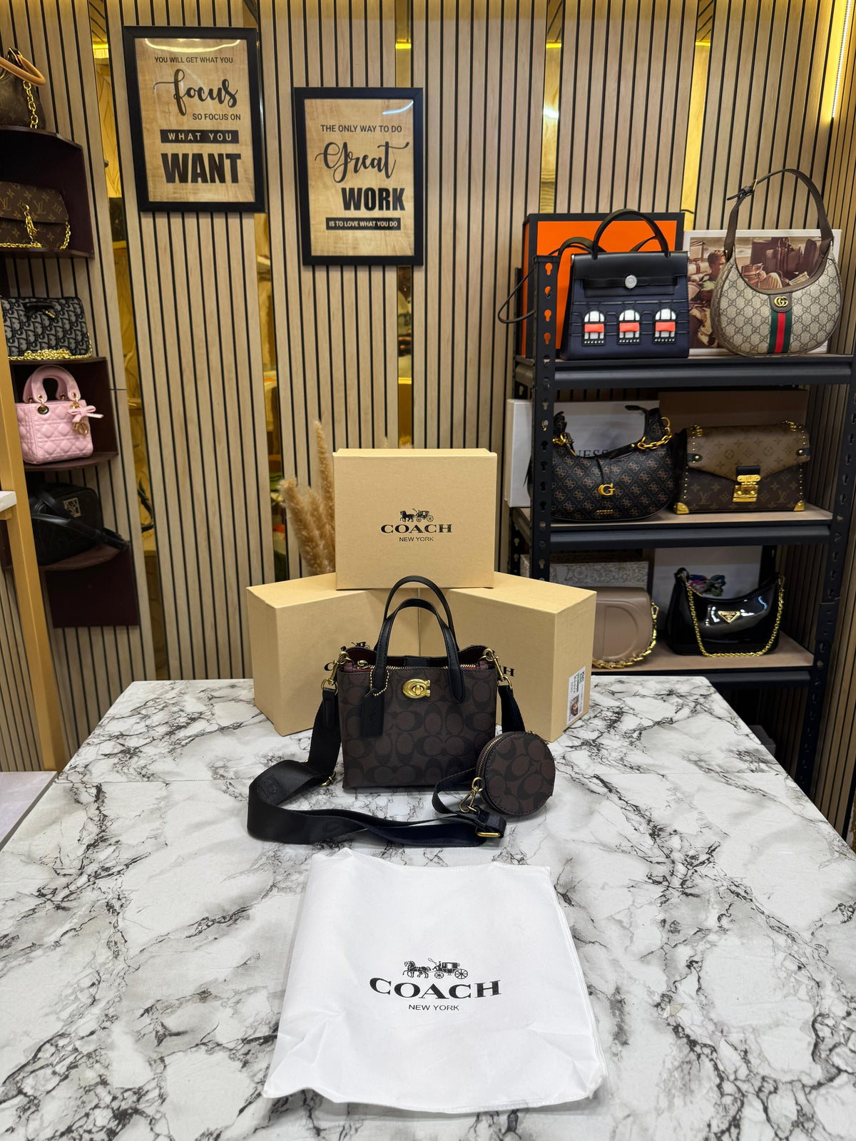 C-Inspired Willow Mini Tote Bag With Coin Pouch Including Box And Dust Bag (Black)