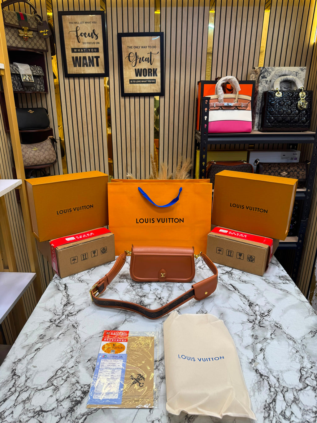LV-Inspired officier pouch sling bag with og dust bag & double box including carry bag premium quality [orange]