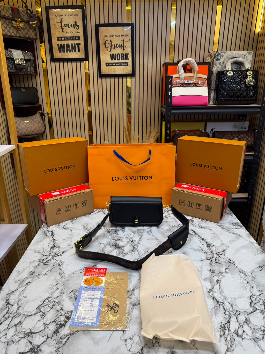 LV-inspired officier pouch sling bag with dust bag & double box including carry bag premium quality [ black]