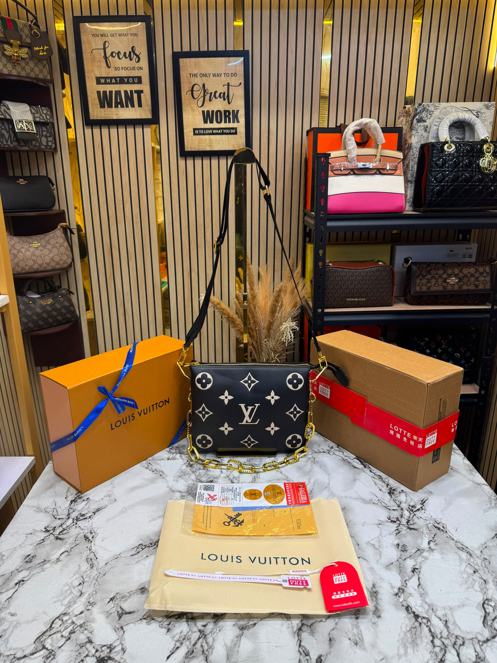 LV-Inspired Monogram Canvas Coussin BB With Double Box And Dust Bag (Black)