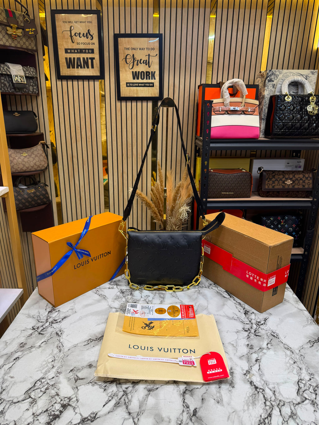 LV-Inspired Monogram Canvas Coussin BB With Double Box And Dust Bag (Black)