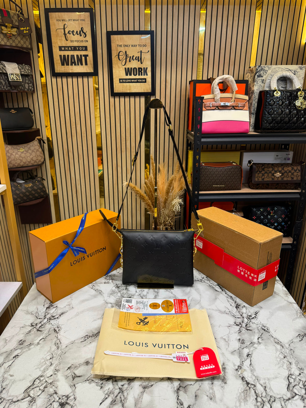 LV-Inspired Monogram Canvas Coussin BB With Double Box And Dust Bag (Black)