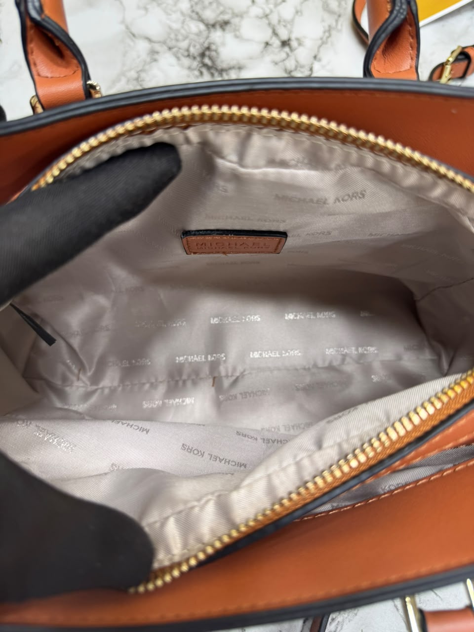 MK-Inspired Ciara Medium Logo Satchel Bag With Box And Dust Bag (Beige)