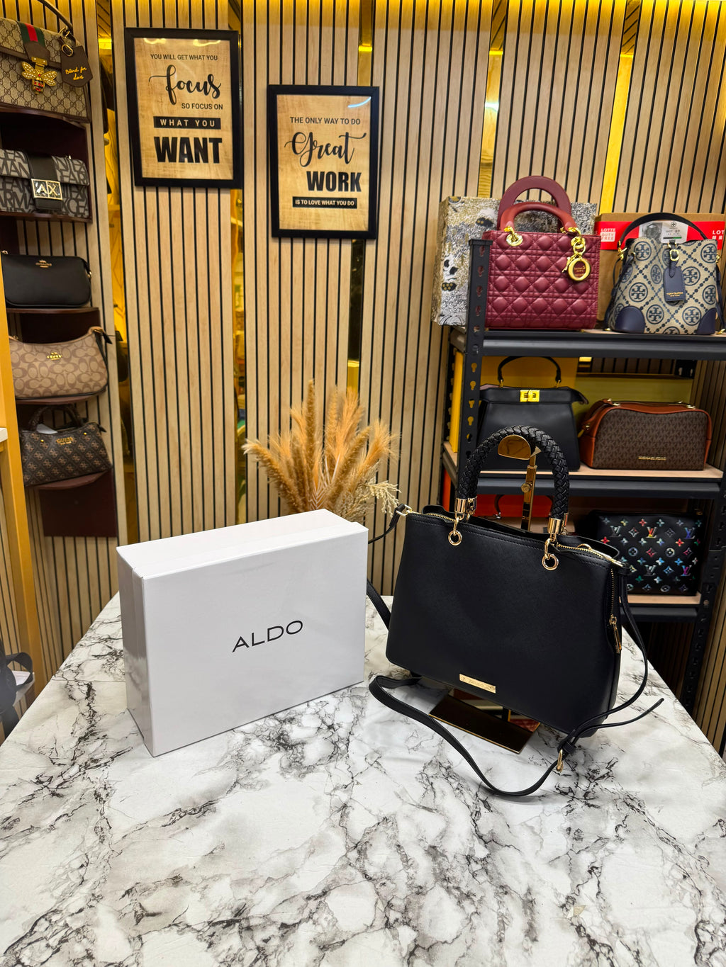 Aldo-Inspired Lothycan Satchel Black Handbag With Box (Black)
