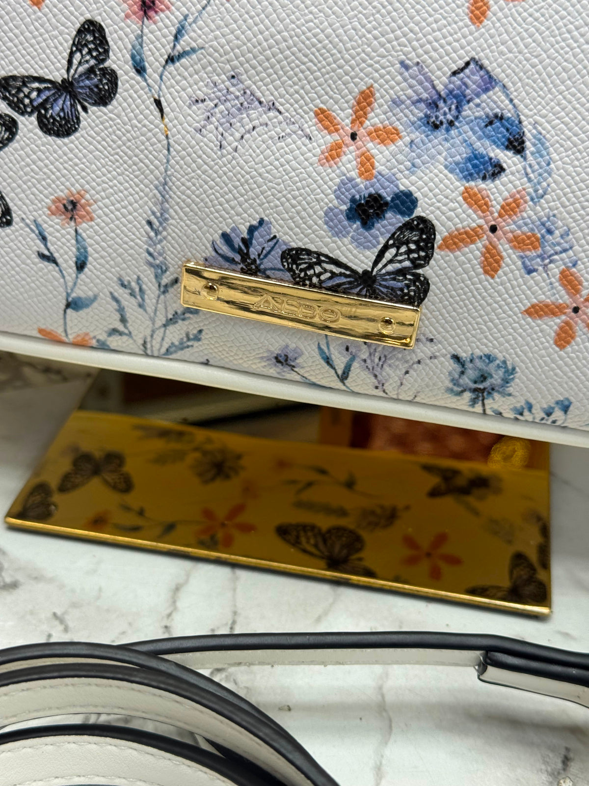 Aldo-Inspired Butterfly Printed Hobo Shoulder Bag With Box (Blue Flower)