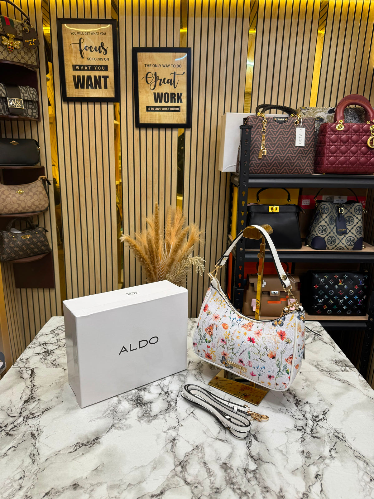 Aldo-Inspired Floral Printed Hobo Shoulder Bag With Box (Pink Flower)