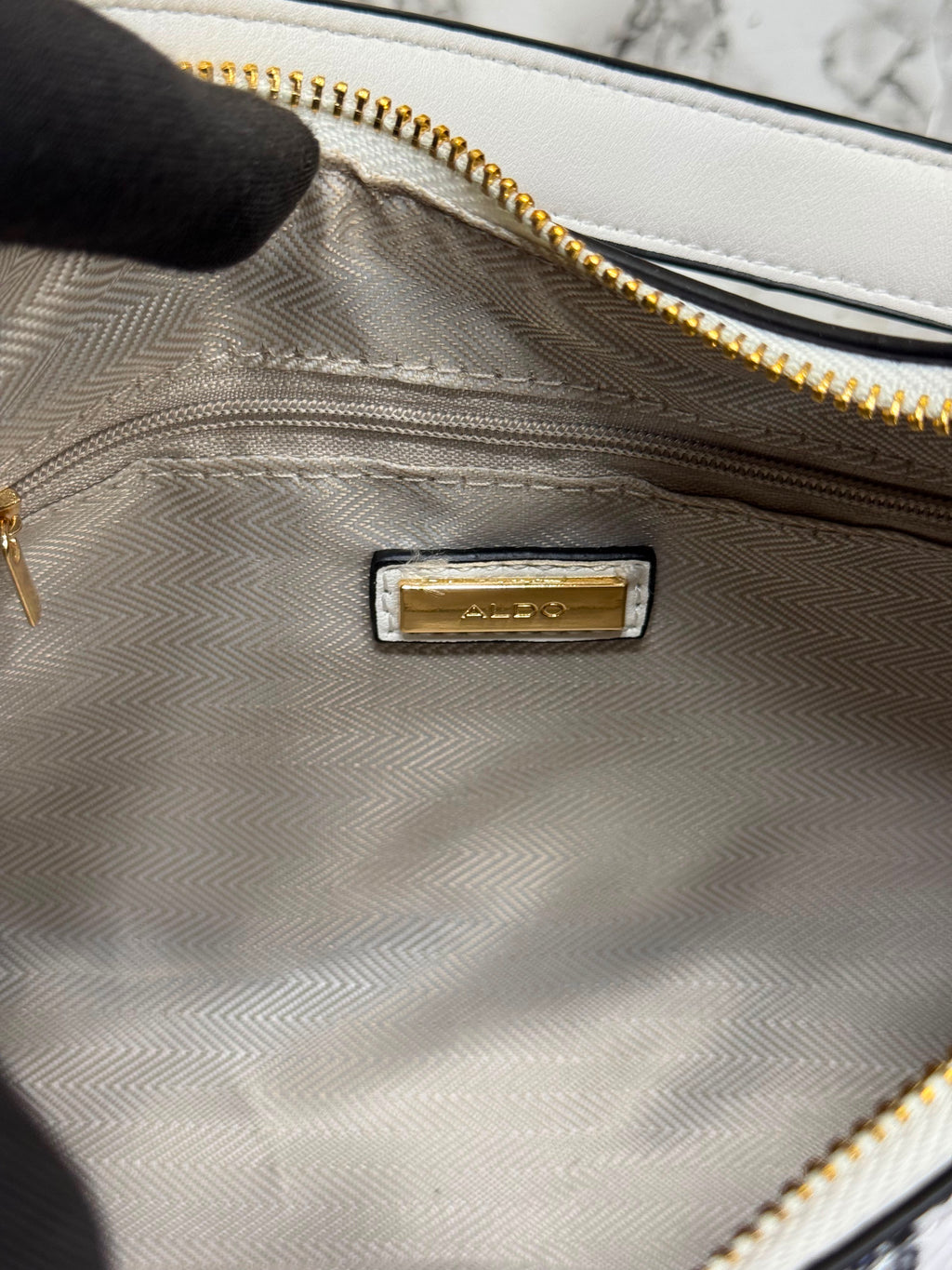 Aldo-Inspired Maricar White Geometrical Monogram Shoulder Bag With Box (White)