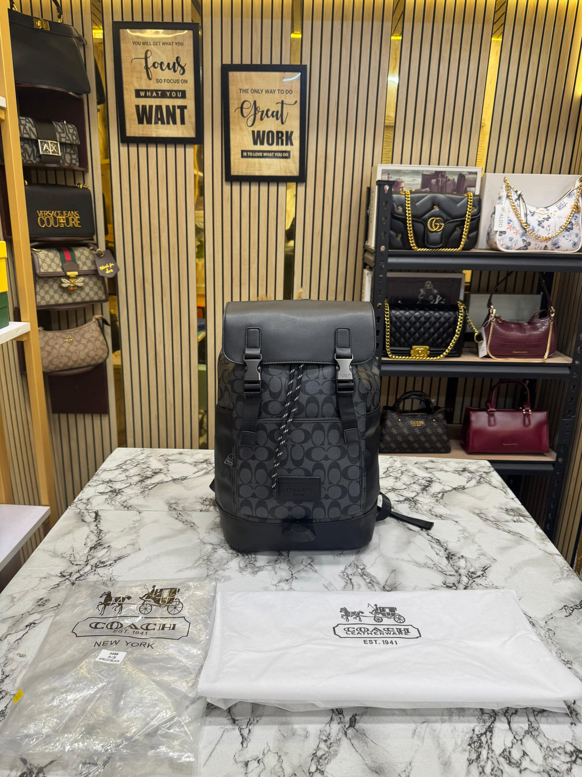 C-Inspired Rivington Signature Classic Canvas Monogram Backpack With Dust Bag (Black)
