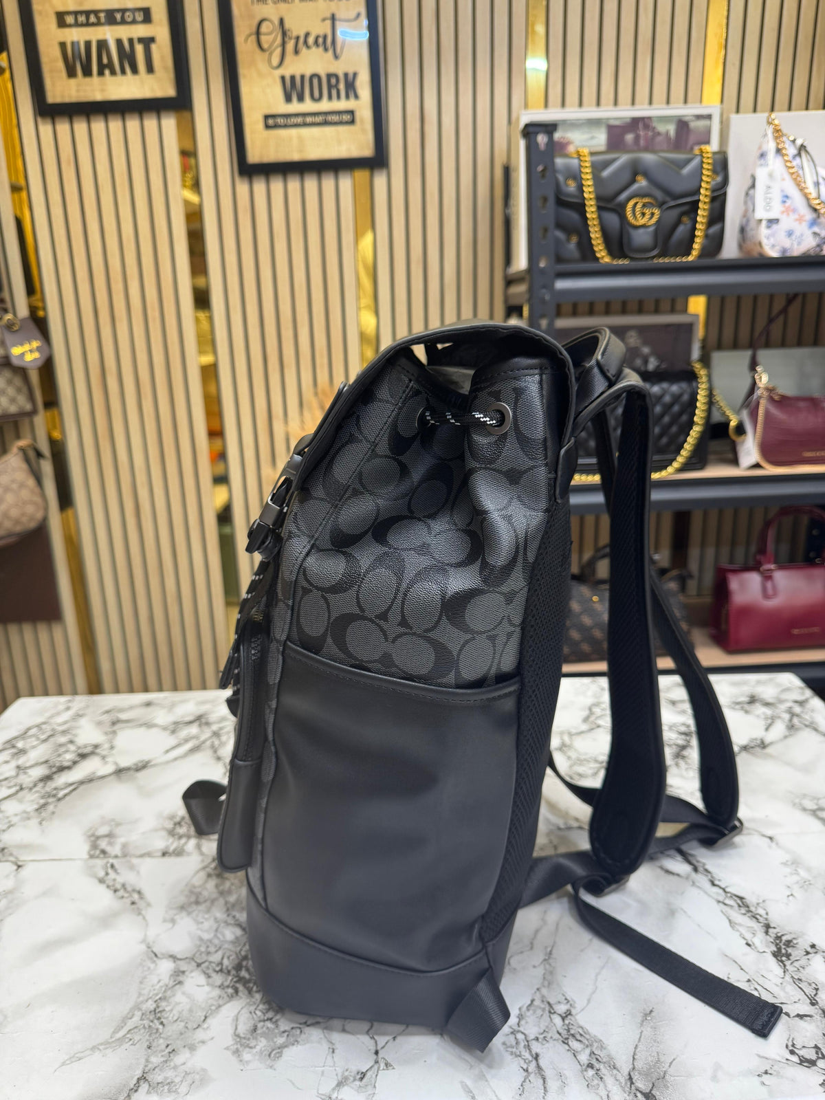 C-Inspired Rivington Signature Classic Canvas Monogram Backpack With Dust Bag (Black)