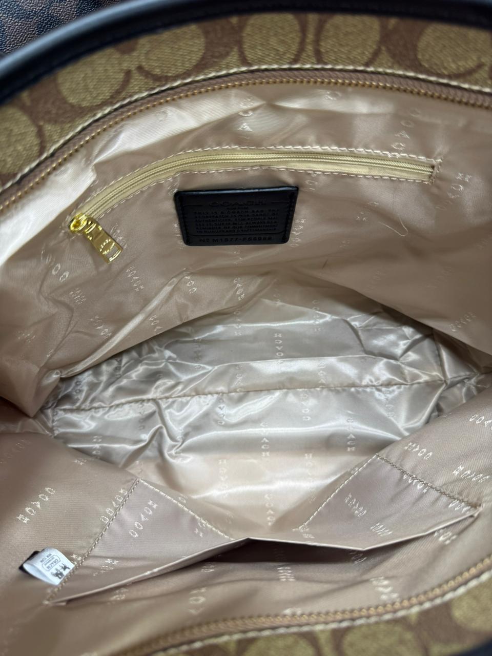 C-Inspired Signature Canvas Zip Tote Bag With Box And Dust Bag (Apricot)