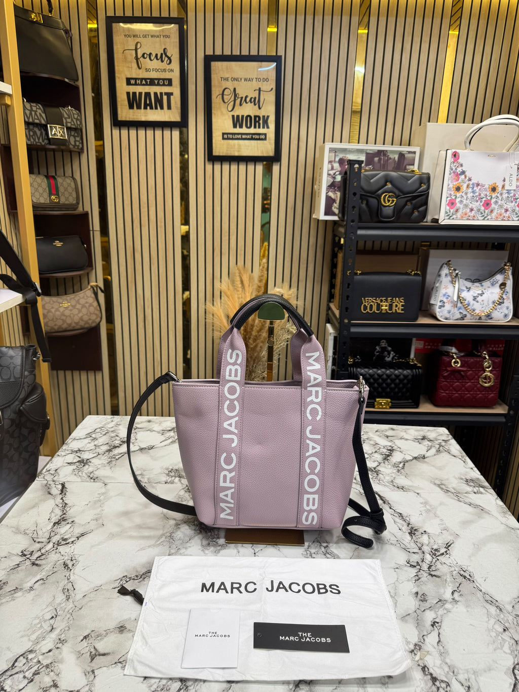 Marc Jacobs-Inspired Wisteria Small Leather Tote Bag With Dust Bag (Purple)