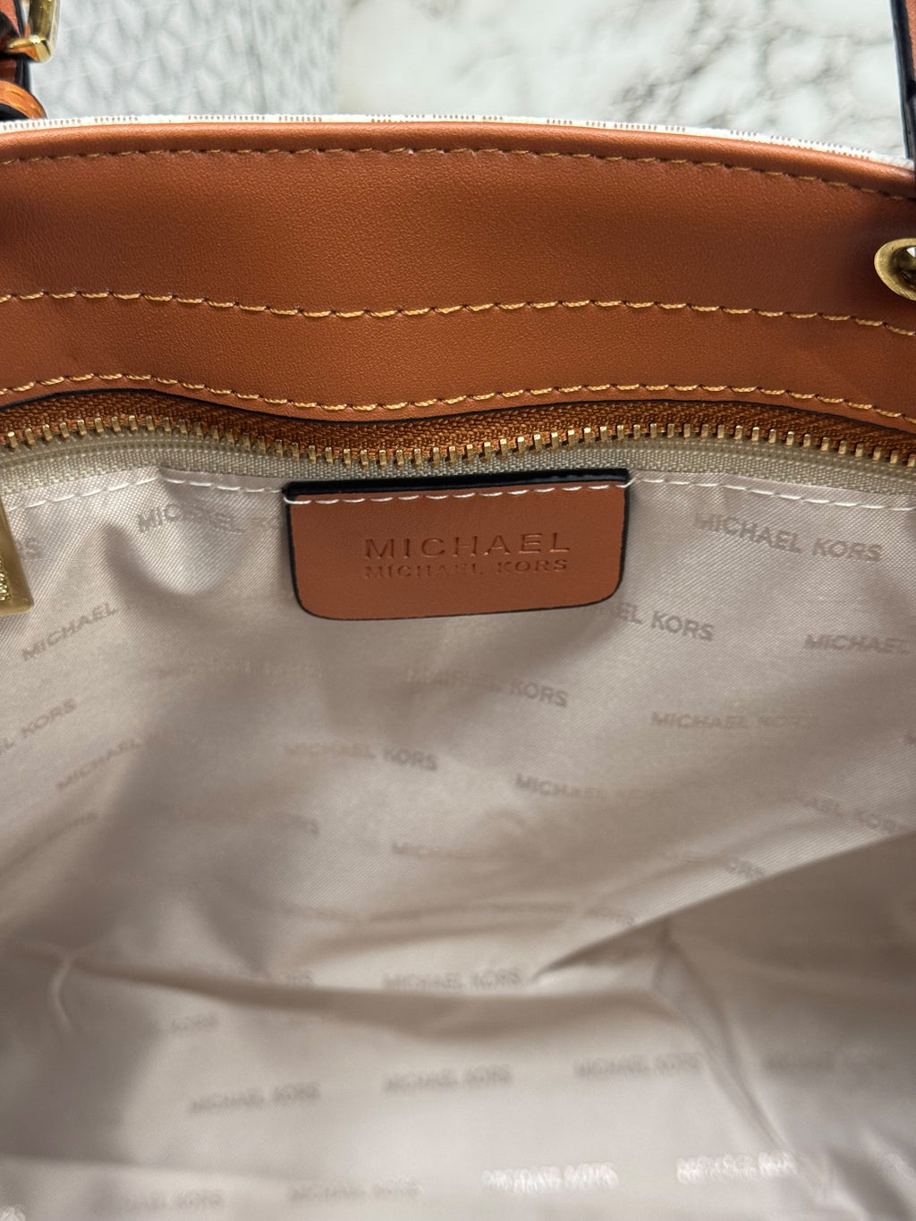 MK-Inspired Jet Set Travel Double Pocket Tote Bag With Dust Bag Including Card (Beige)