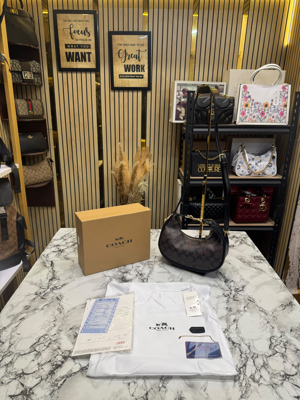 C-Inspired Jonie Signature Canvas Shoulder Bag With Box And Dust Bag (Coffee)