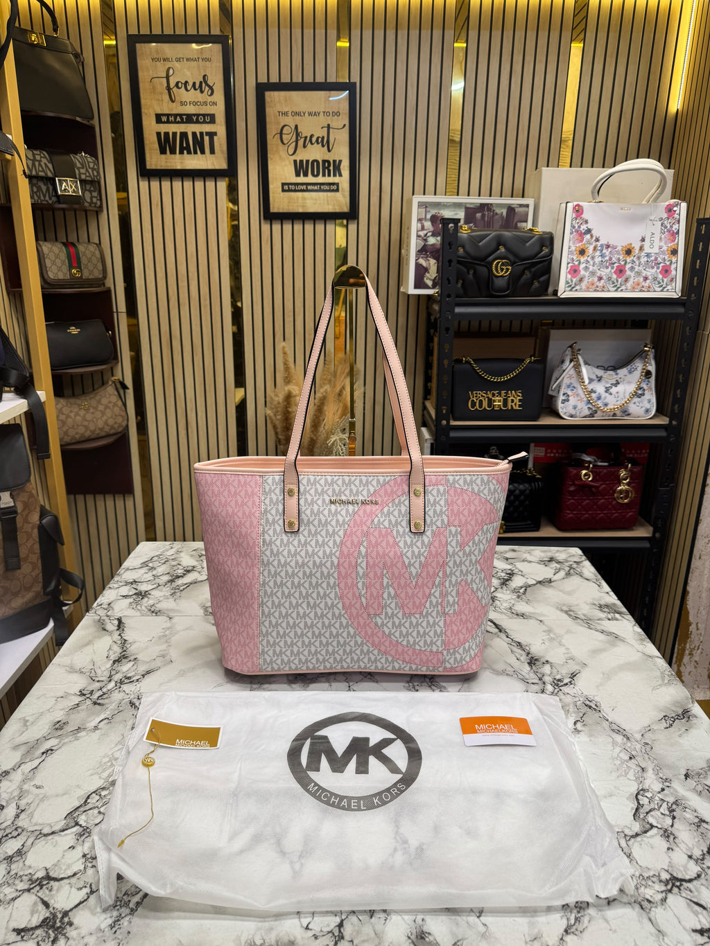 MK-Inspired Carter Tote Bag With Dust Bag Including Card (Pink)