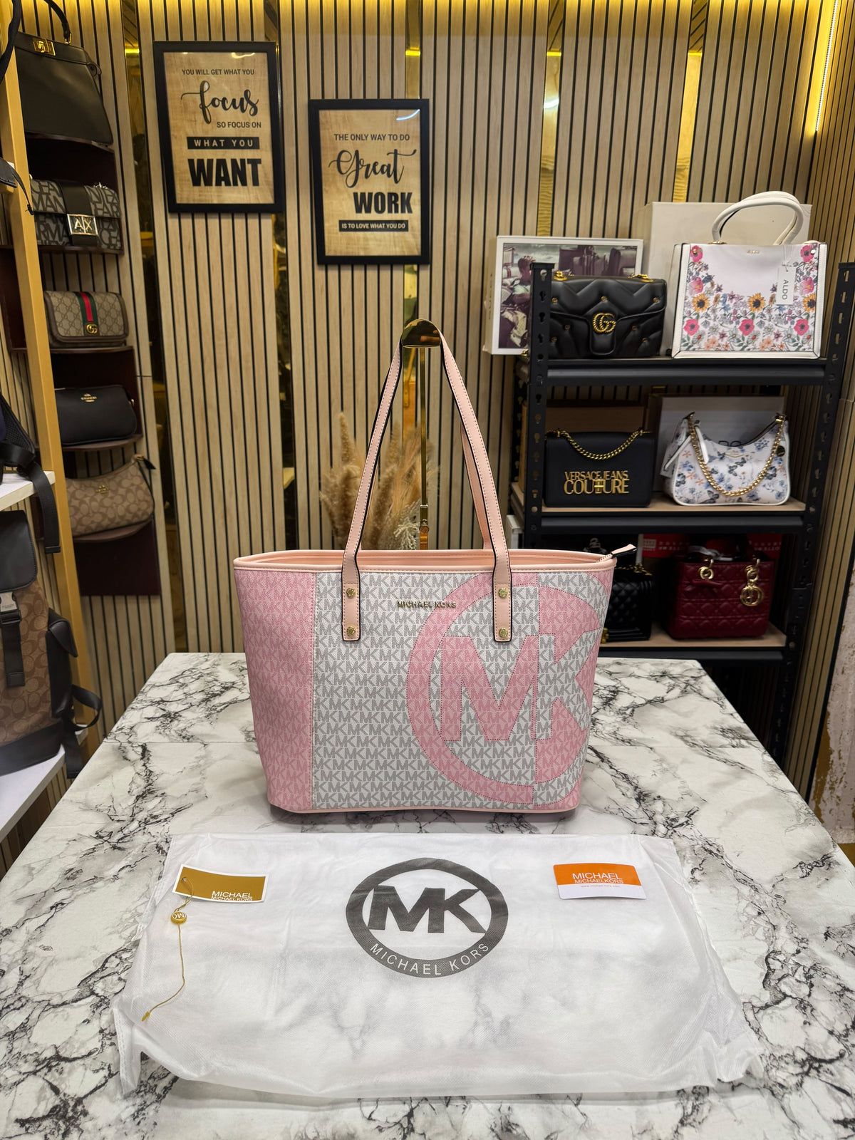 MK-Inspired Carter Tote Bag With Dust Bag Including Card (Pink)