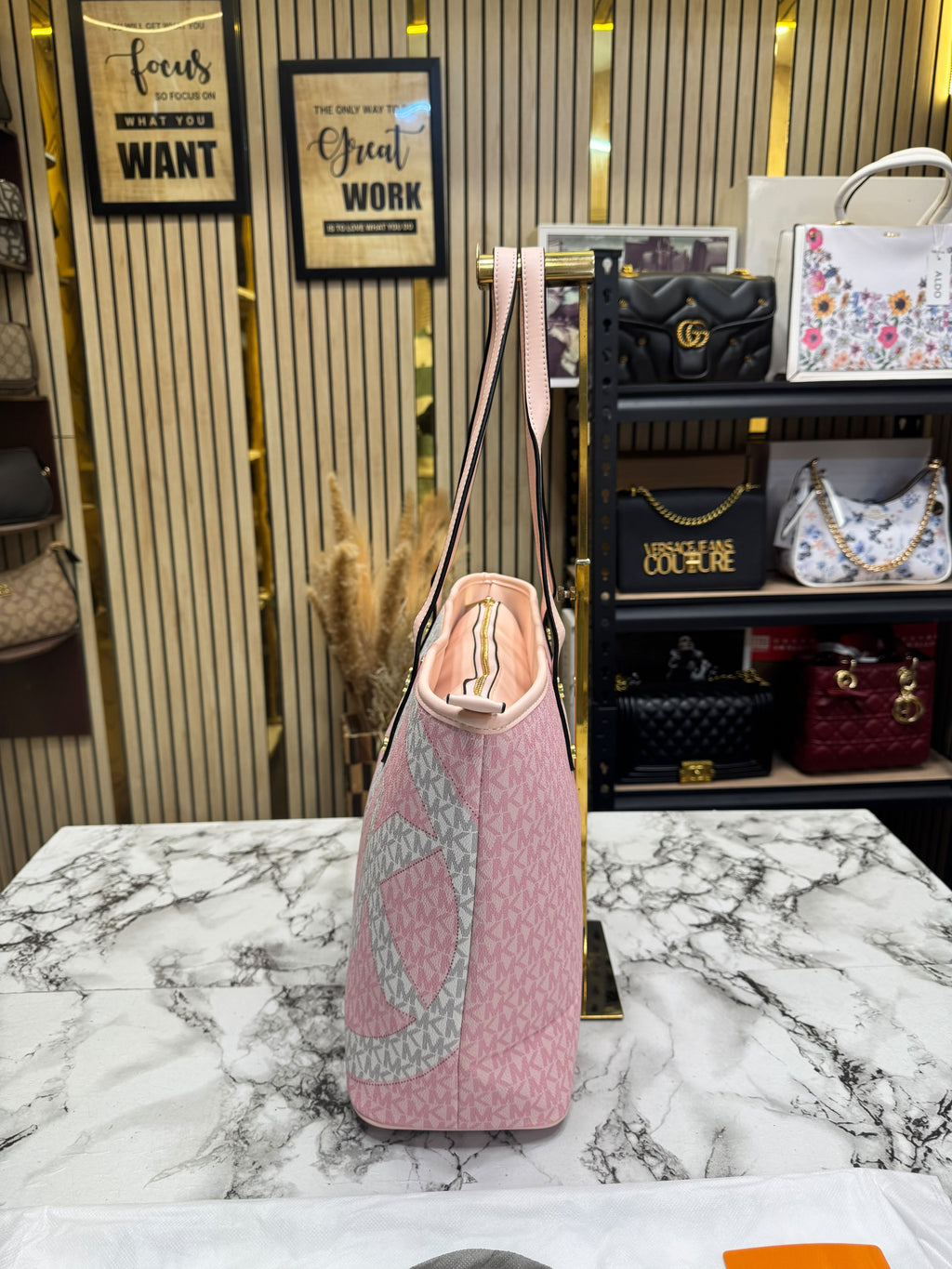 MK-Inspired Carter Tote Bag With Dust Bag Including Card (Pink)