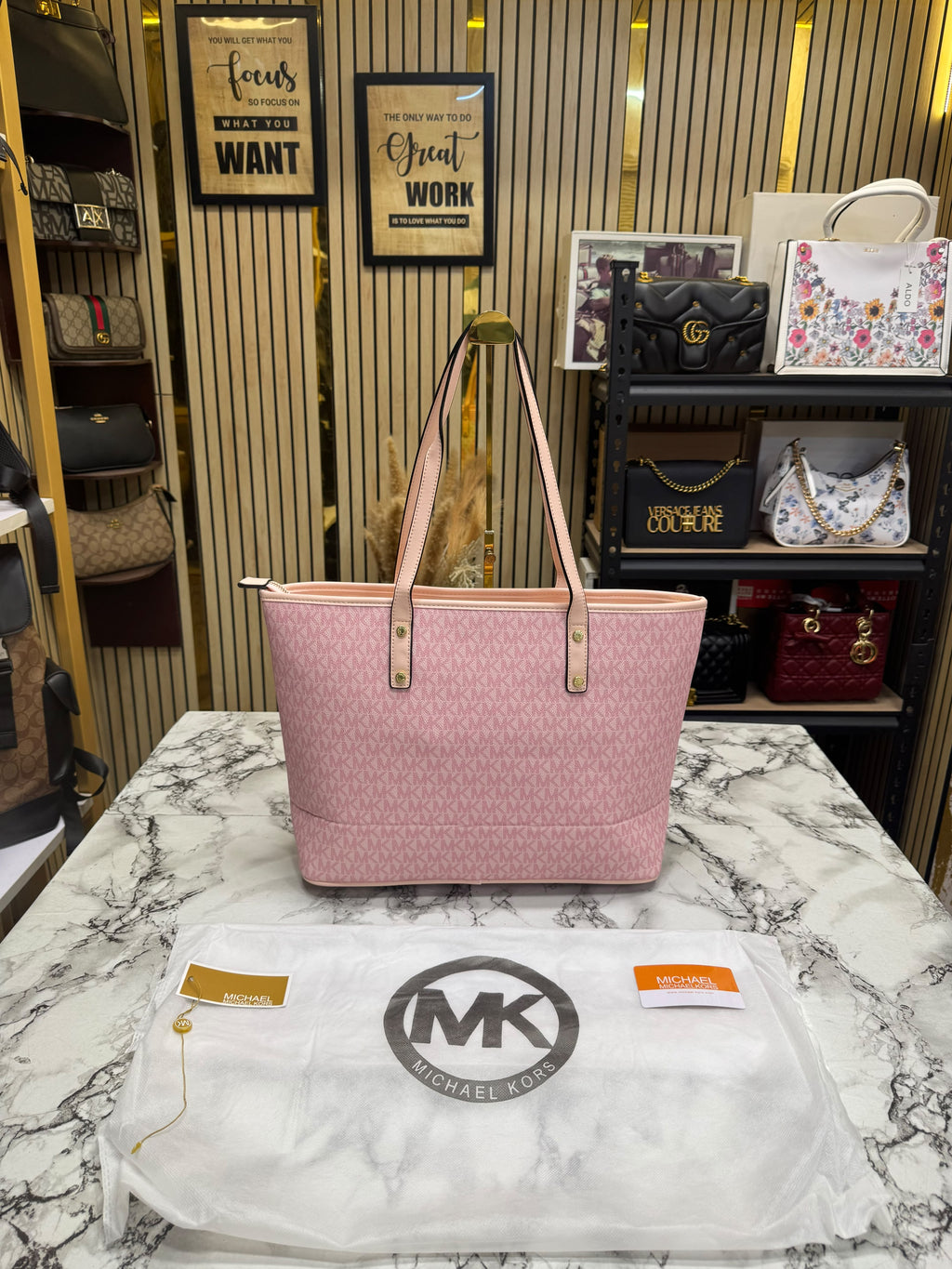 MK-Inspired Carter Tote Bag With Dust Bag Including Card (Pink)