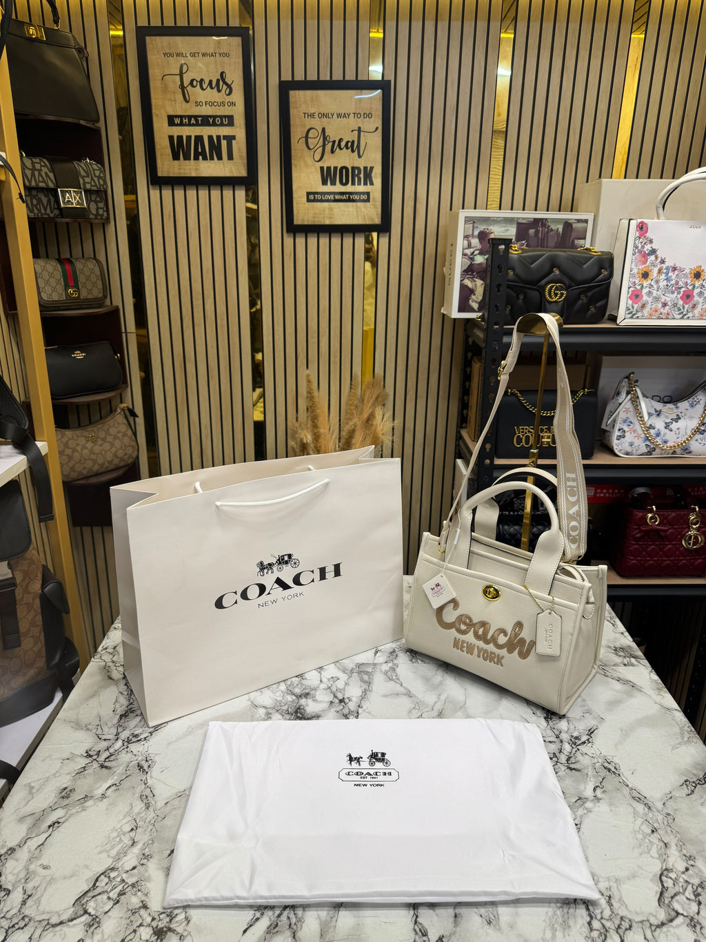 C-Inspired inspired Cargo Tote In Canvas With Dust Bag And Carry Bag (White)
