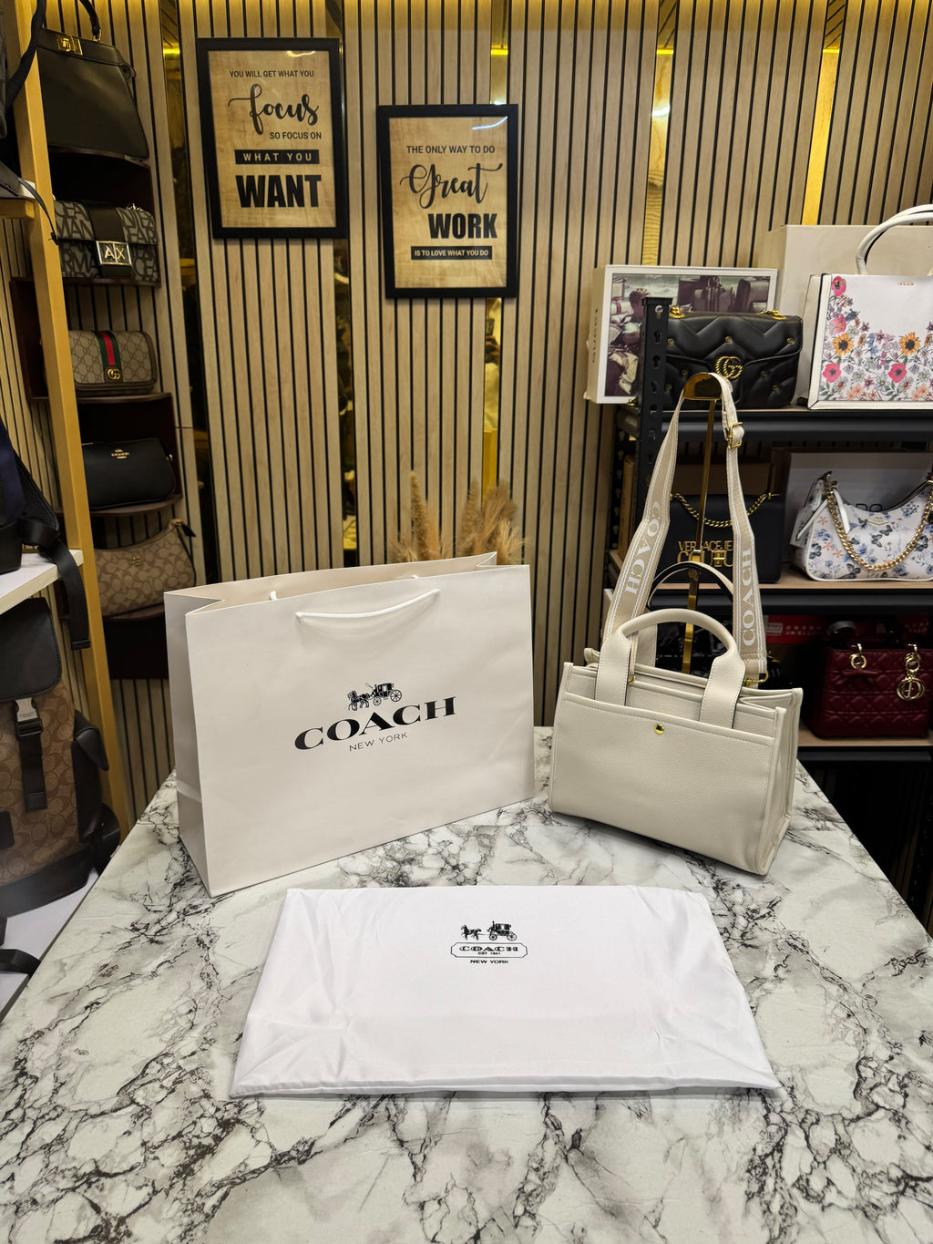 C-Inspired inspired Cargo Tote In Canvas With Dust Bag And Carry Bag (White)