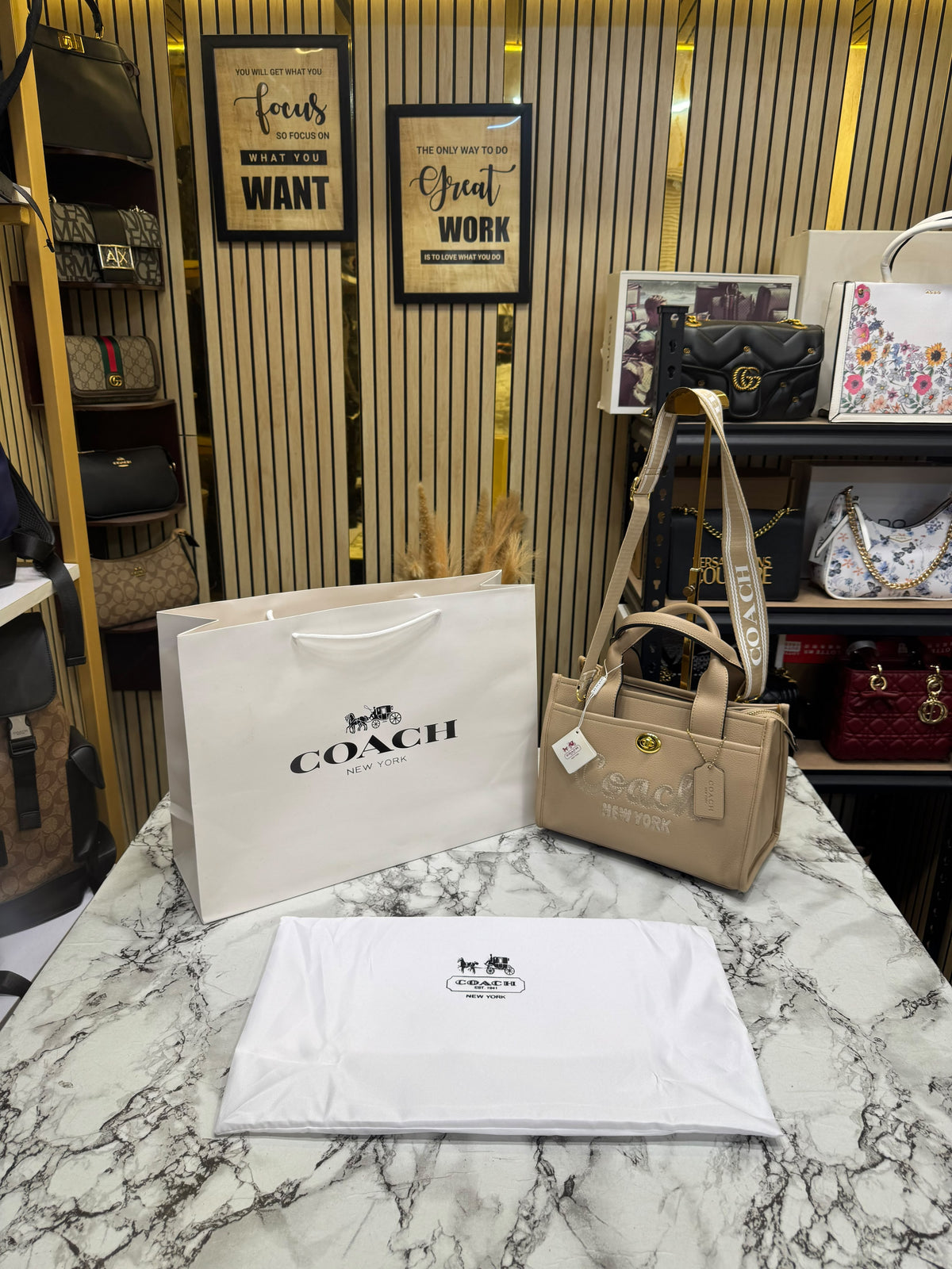 C-Inspired Cargo Tote In Canvas With Dust Bag And Carry Bag (Apricot)