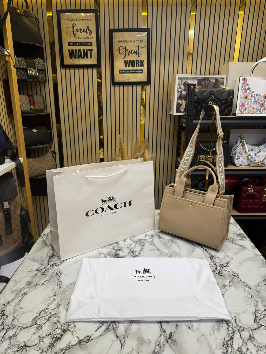 C-Inspired Cargo Tote In Canvas With Dust Bag And Carry Bag (Apricot)