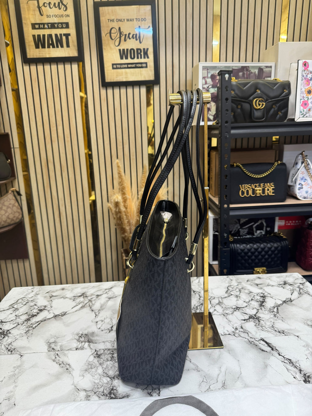 MK-Inspired Jet Set Travel Large Logo Tote Bag With Dust Bag (Black)