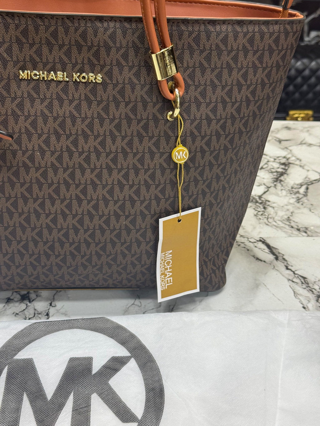 MK-Inspired Jet Set Travel Large Logo Tote Bag With Dust Bag (Brown)