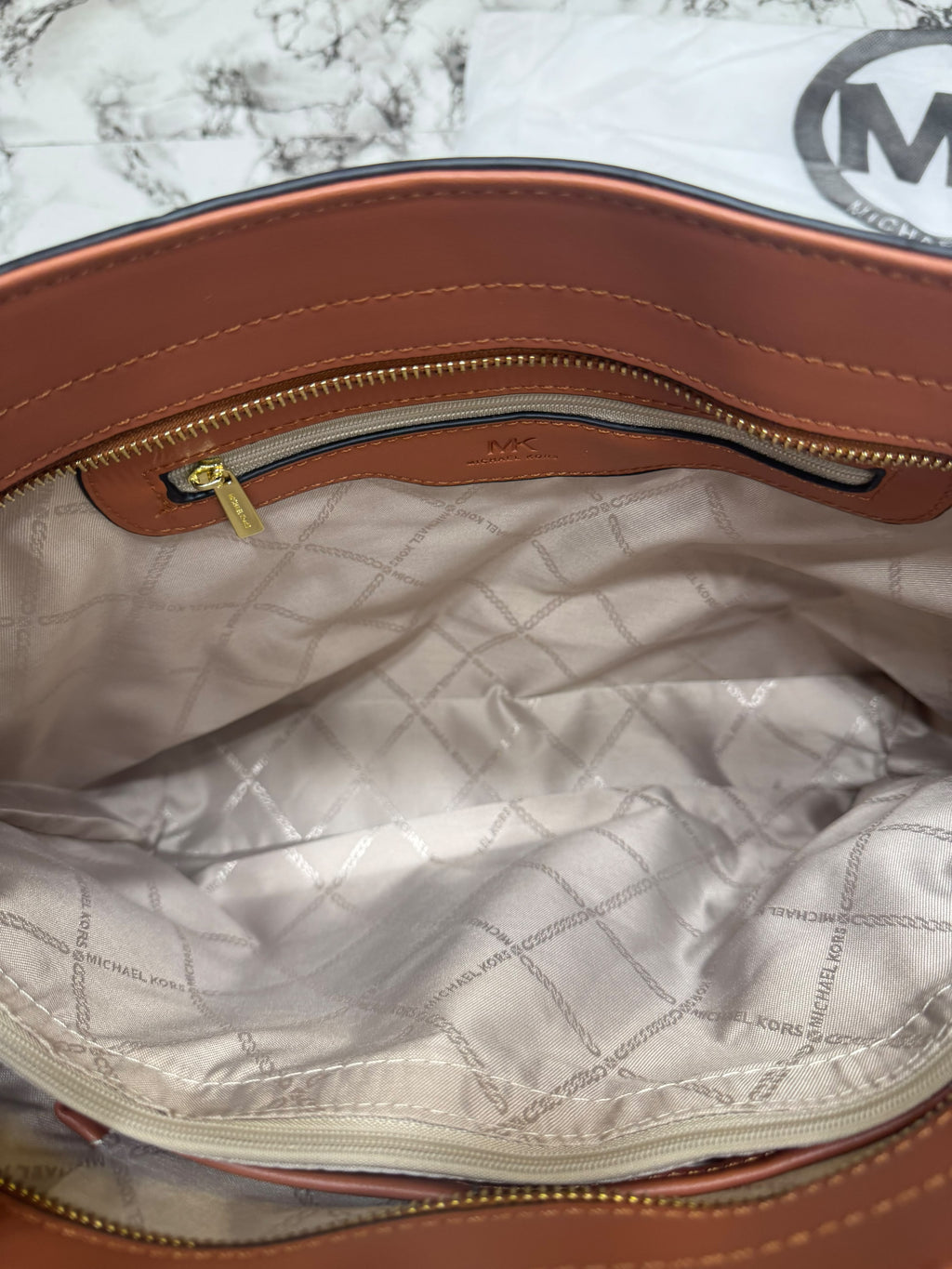 MK-Inspired Jet Set Travel Large Logo Tote Bag With Dust Bag (Brown)