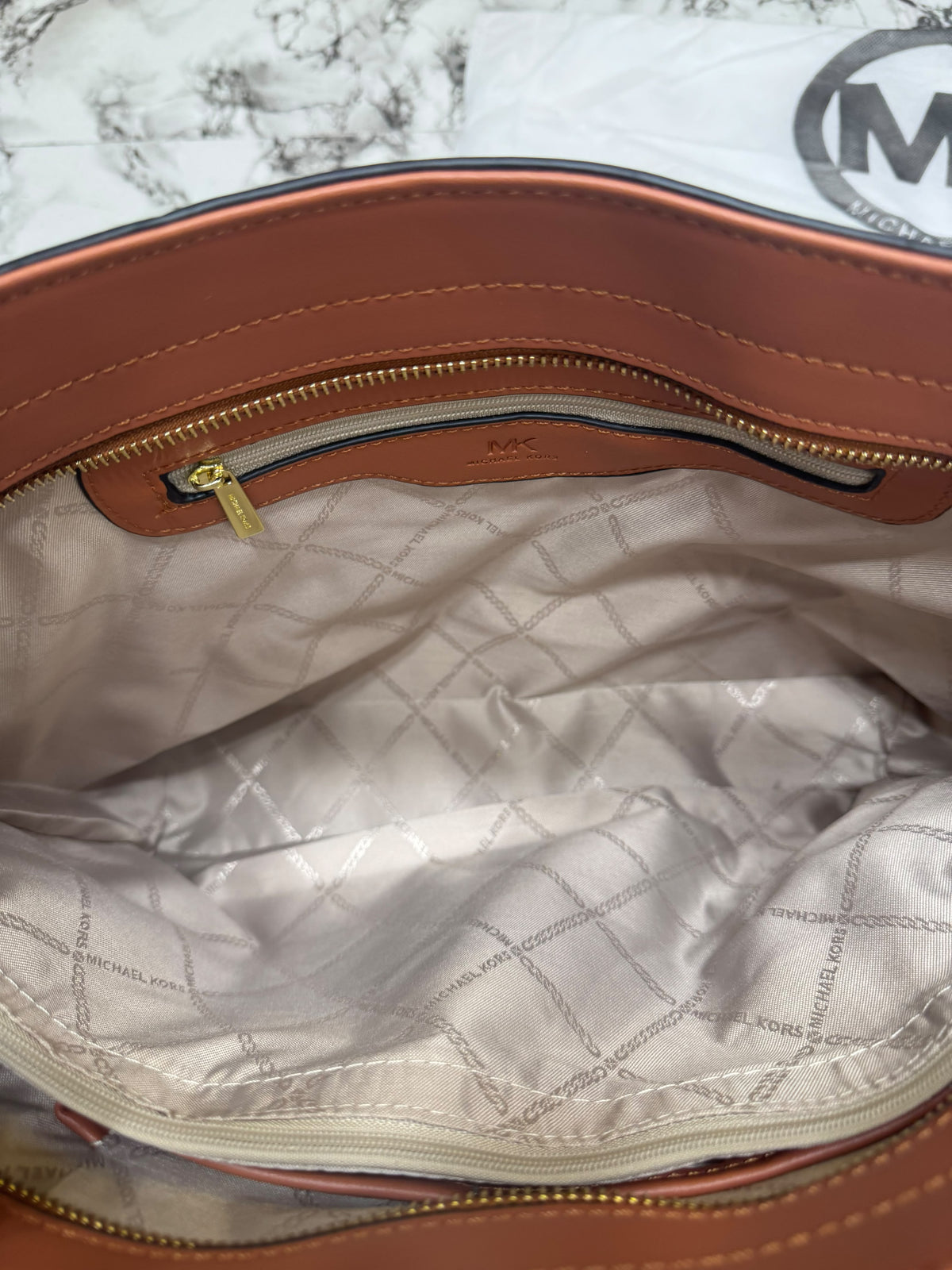 MK-Inspired Jet Set Travel Large Logo Tote Bag With Dust Bag (Brown)