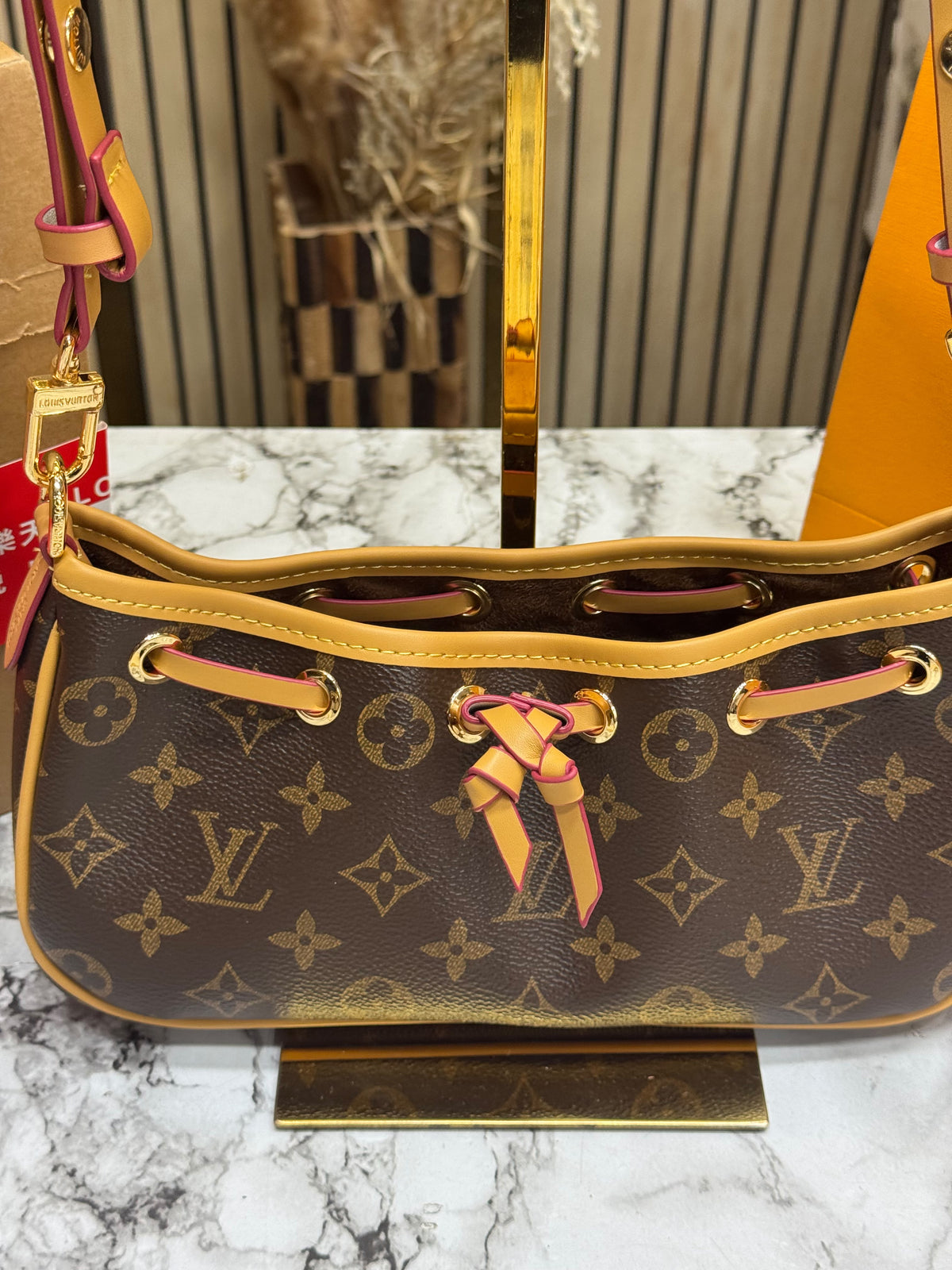 LV-Inspired Monogram Croissant PM Shoulder Bag With Double Box And Carry Bag (Dark Brown)