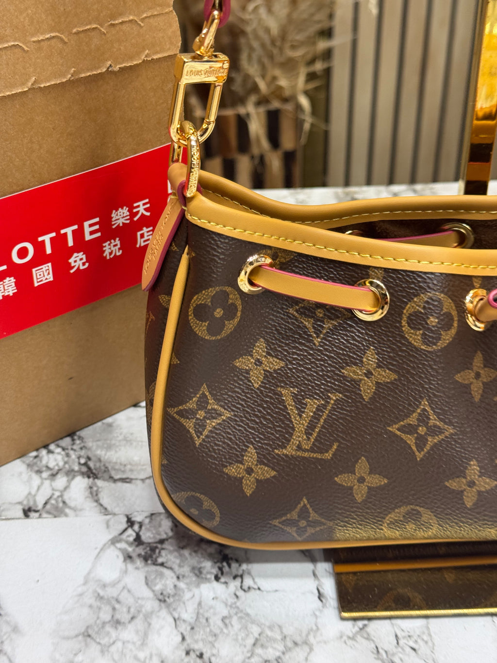 LV-Inspired Monogram Croissant PM Shoulder Bag With Double Box And Carry Bag (Dark Brown)