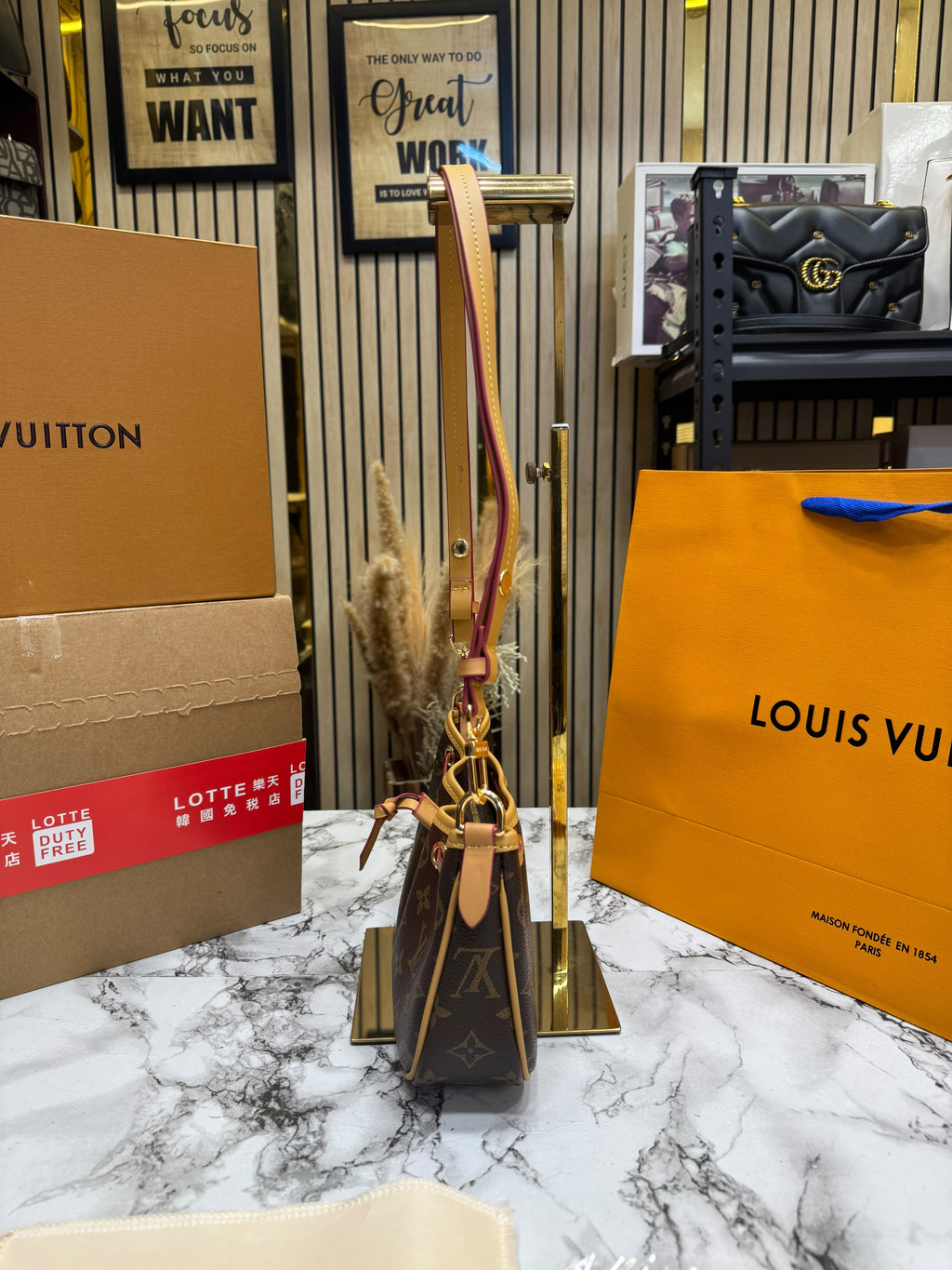 LV-Inspired Monogram Croissant PM Shoulder Bag With Double Box And Carry Bag (Dark Brown)