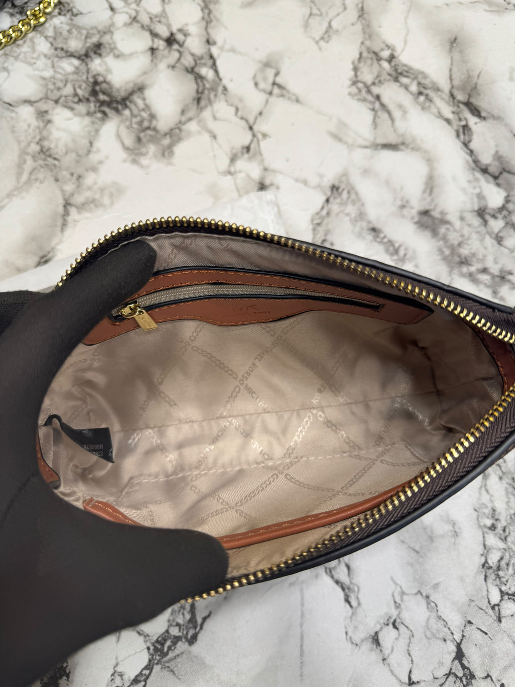 MK-Inspired Jet Set Leather Pouchette With Box And Dust Bag (Beige)