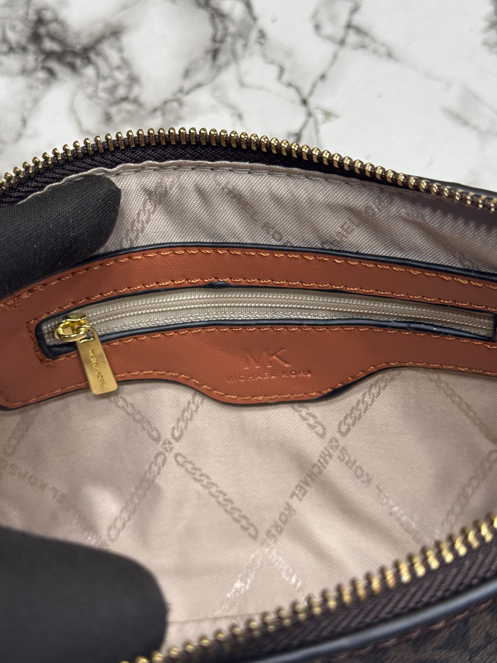 MK-inspired Jet Set Leather Pouchette With Box And Dust Bag (Brown)