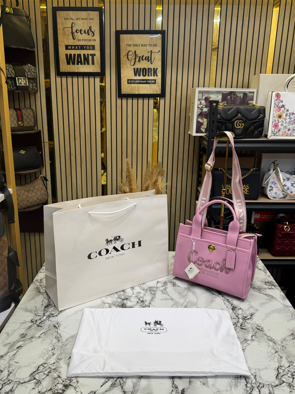 C-inspired Cargo Tote In Canvas With Dust Bag And Carry Bag (Pink)
