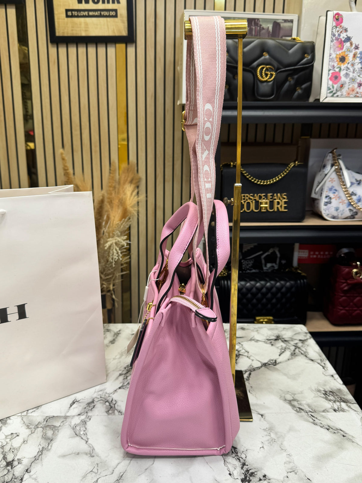 C-inspired Cargo Tote In Canvas With Dust Bag And Carry Bag (Pink)